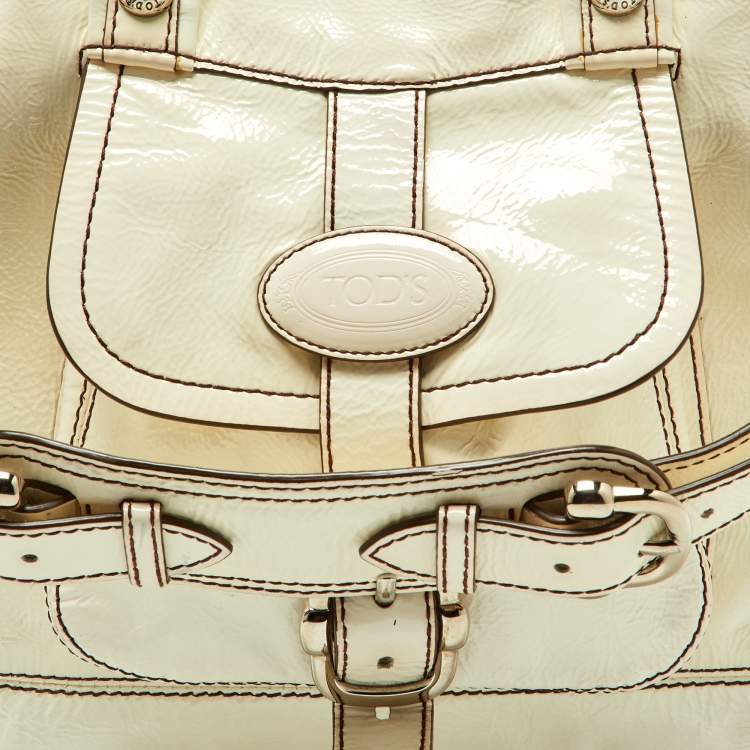 Pre Owned Tod's White Patent Leather Front Pocket Satchel