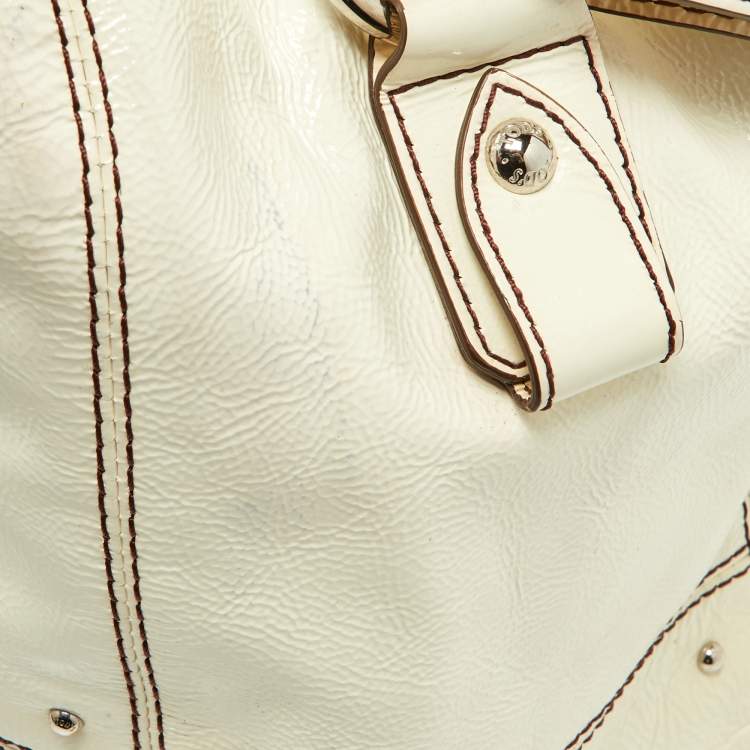 Pre Owned Tod's White Patent Leather Front Pocket Satchel