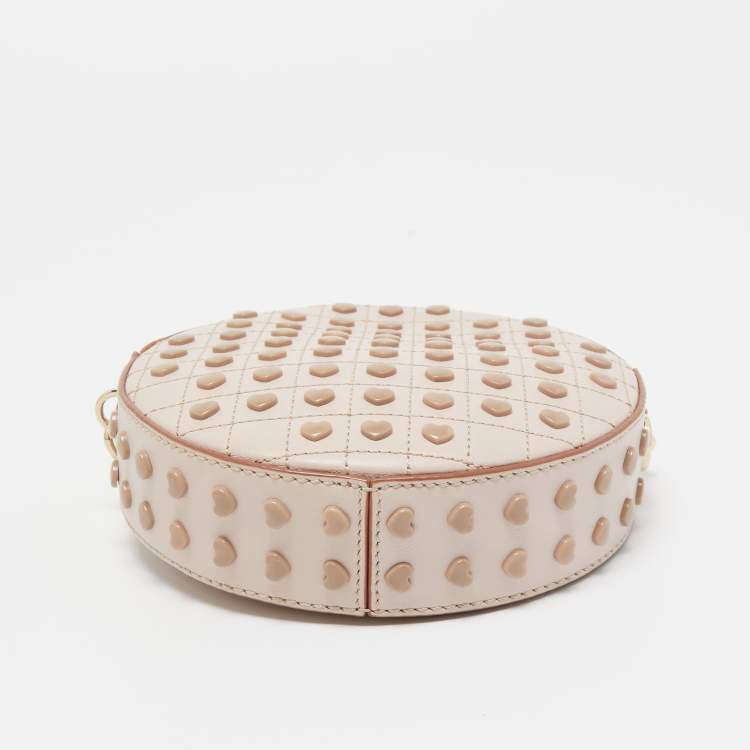 Pre Owned Tod's Light Pink Leather Round Gommini Crossbody Bag