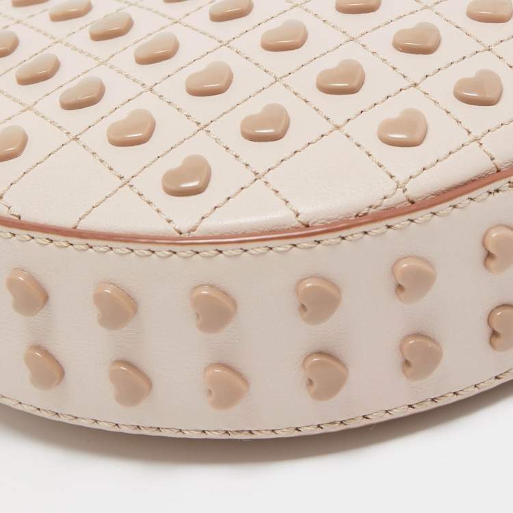 Pre Owned Tod's Light Pink Leather Round Gommini Crossbody Bag