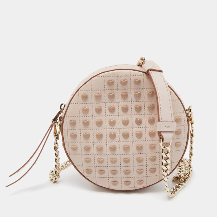 Pre Owned Tod's Light Pink Leather Round Gommini Crossbody Bag