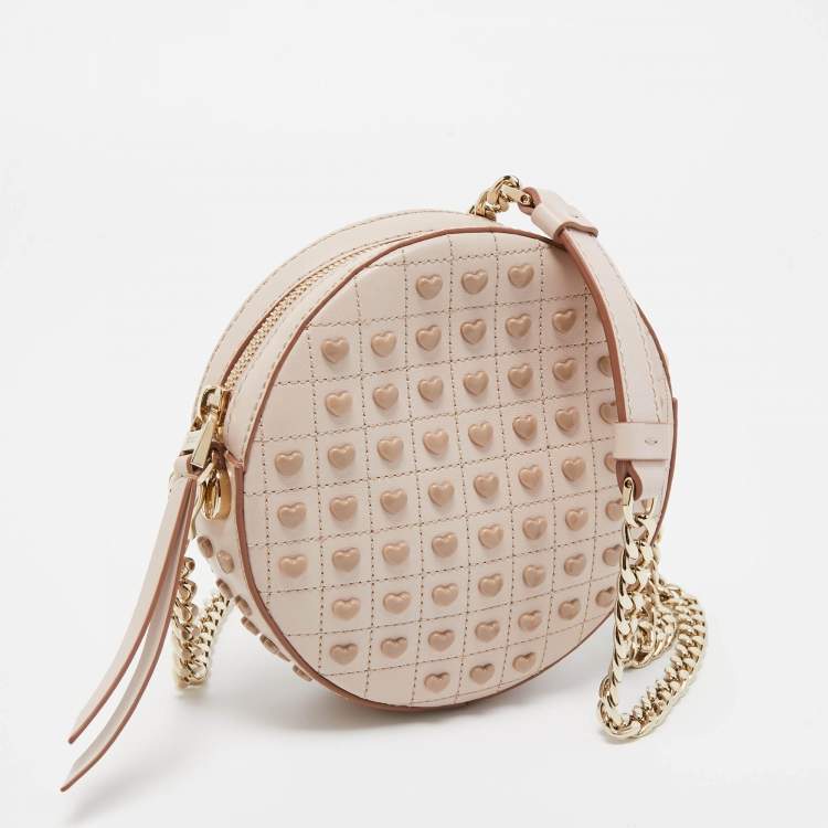Pre Owned Tod's Light Pink Leather Round Gommini Crossbody Bag