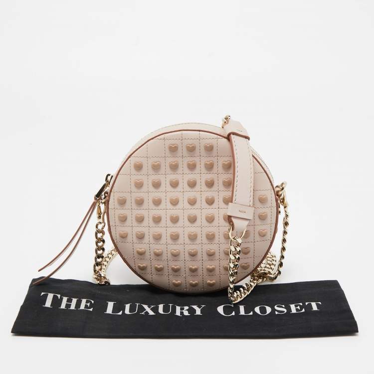 Pre Owned Tod's Light Pink Leather Round Gommini Crossbody Bag