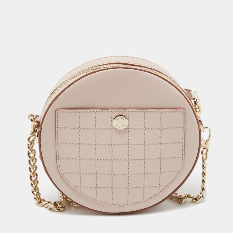 Pre Owned Tod's Light Pink Leather Round Gommini Crossbody Bag