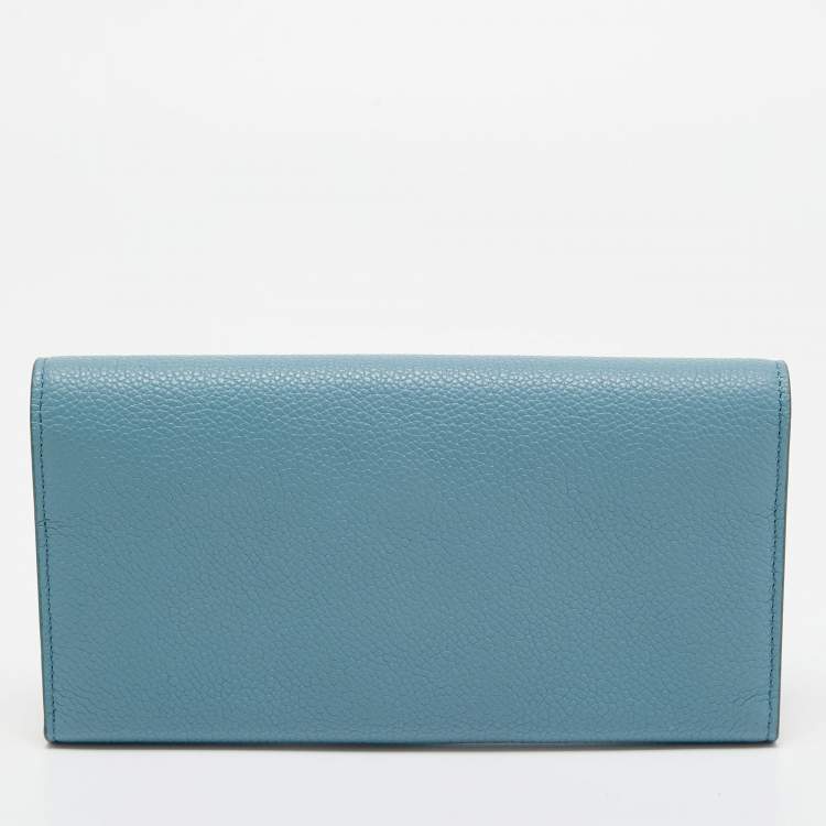 Pre Owned Tod's Light Blue Leather Trifold Continental Wallet 