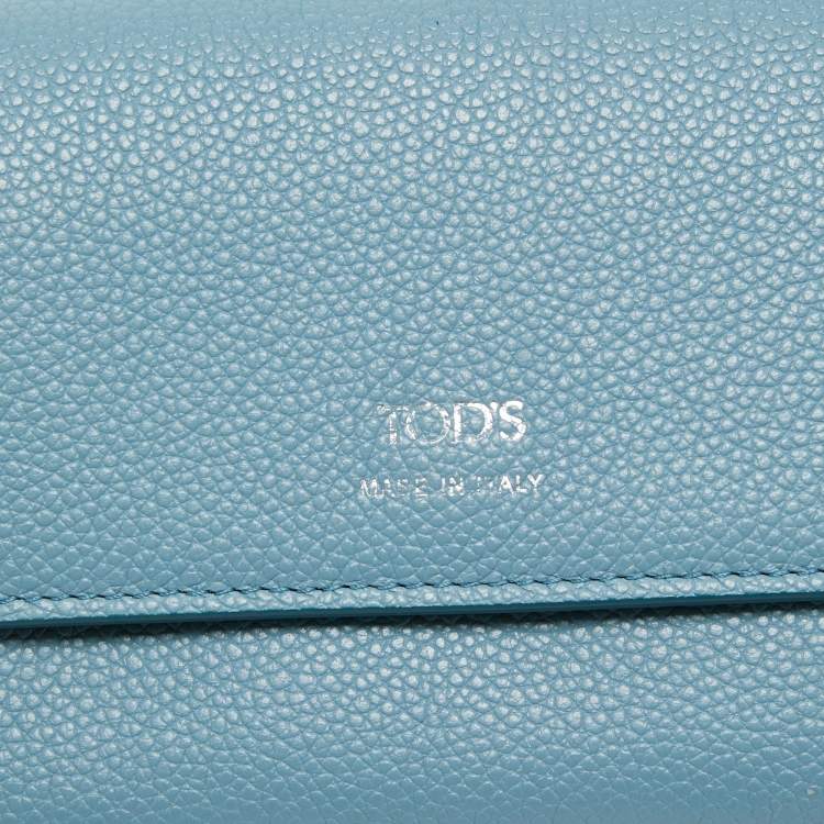 Pre Owned Tod's Light Blue Leather Trifold Continental Wallet 