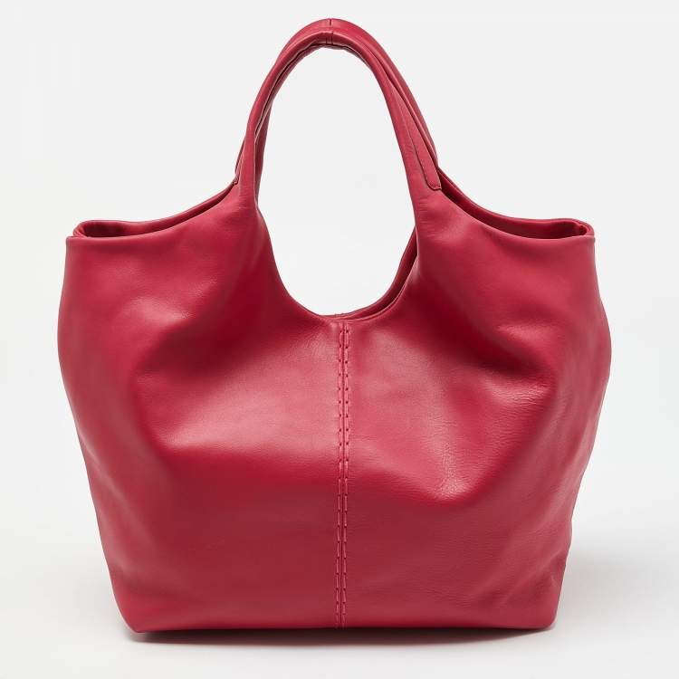 Pre Owned Tod's Pink Leather Media Shopper Tote