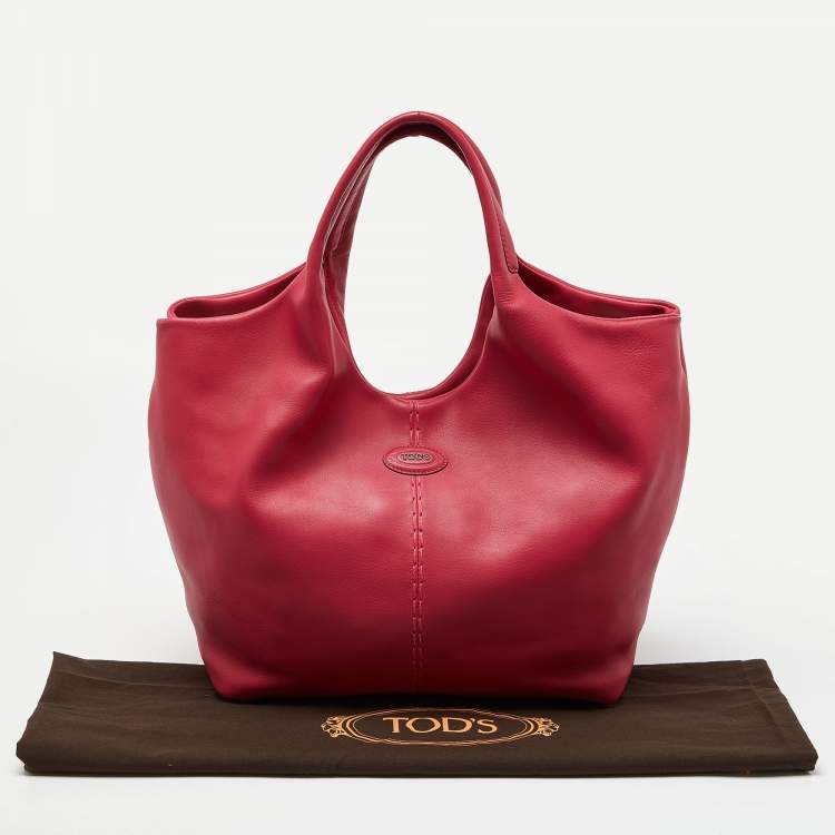 Pre Owned Tod's Pink Leather Media Shopper Tote