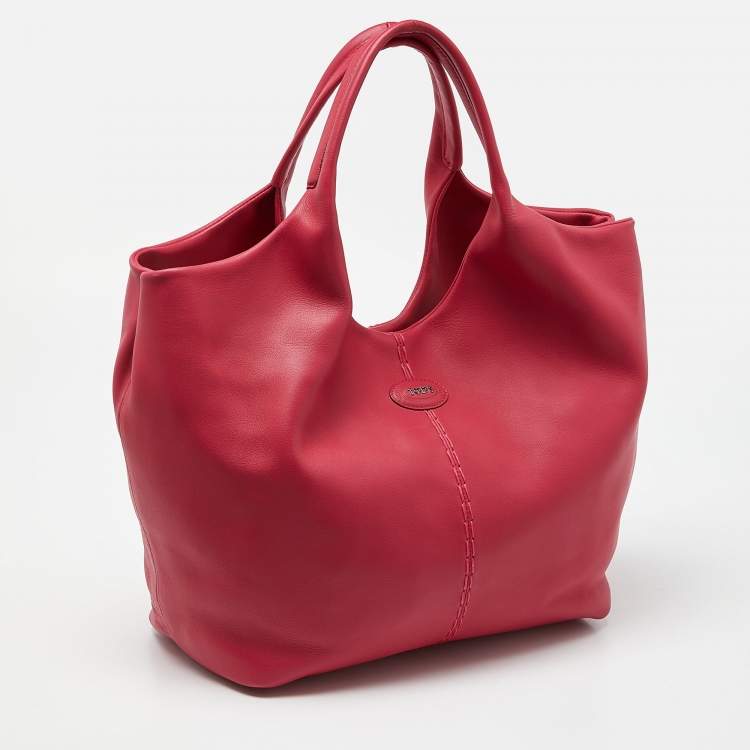 Pre Owned Tod's Pink Leather Media Shopper Tote
