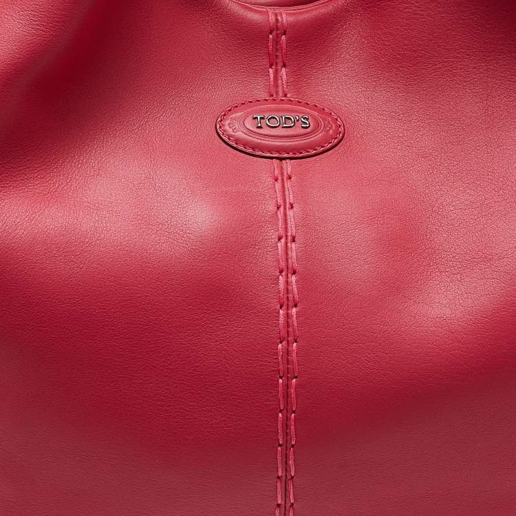 Pre Owned Tod's Pink Leather Media Shopper Tote