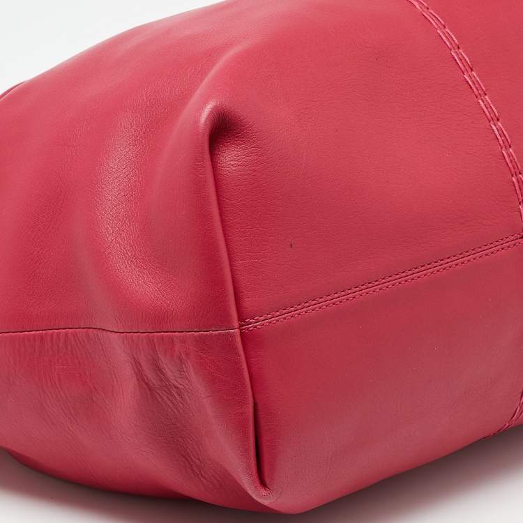 Pre Owned Tod's Pink Leather Media Shopper Tote