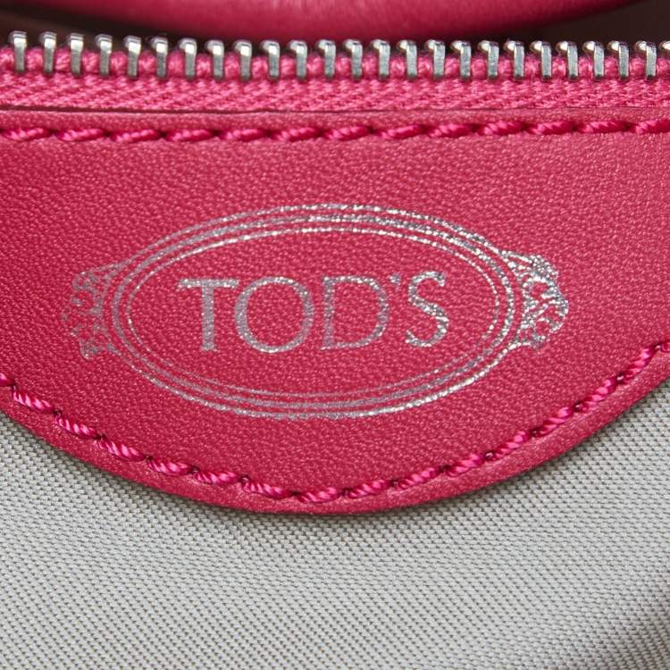 Pre Owned Tod's Pink Leather Media Shopper Tote