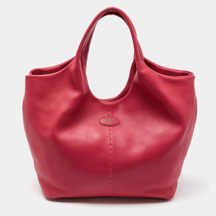 Pre Owned Tod's Pink Leather Media Shopper Tote