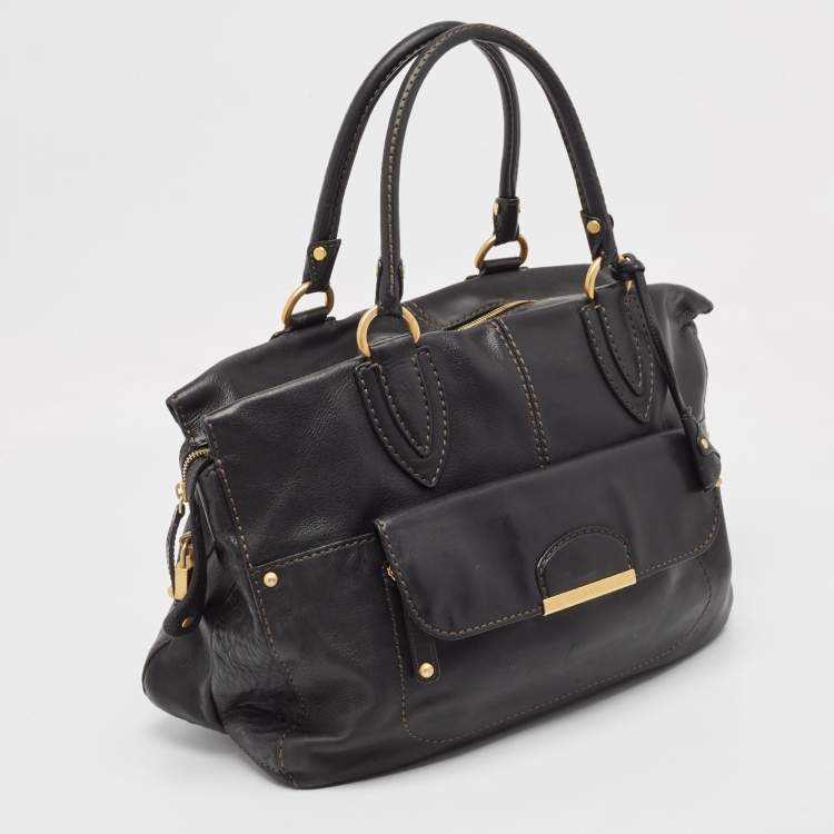 Pre Owned Tod's Black Leather Front Pocket Satchel