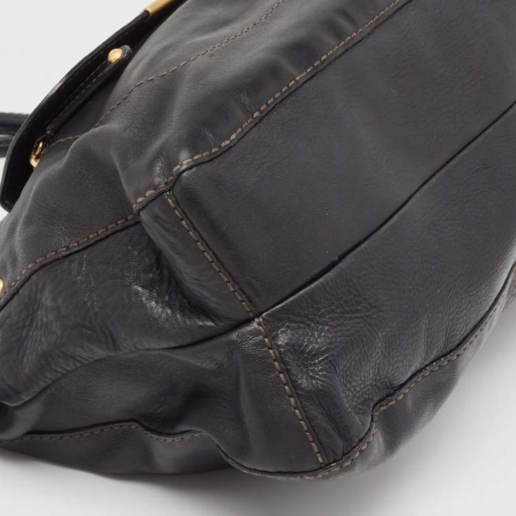 Pre Owned Tod's Black Leather Front Pocket Satchel