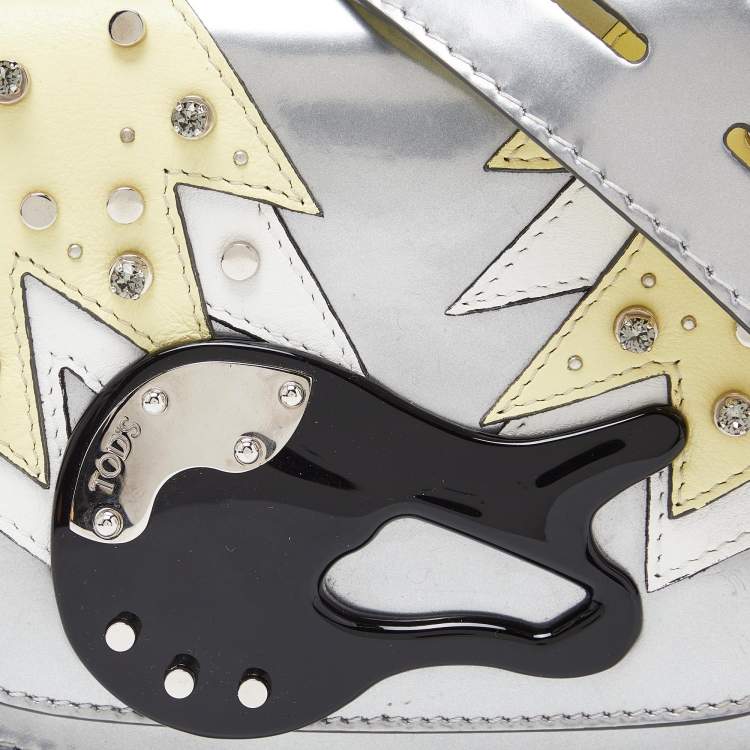 Pre Owned Tod's Tri Color Patent Leather Crystals/Studs Embellished Shoulder Bag