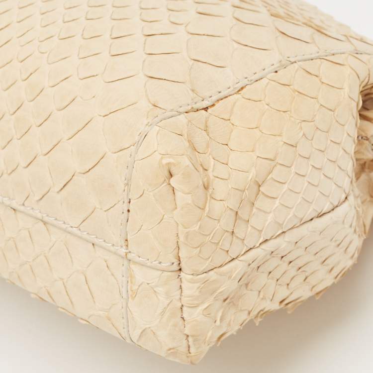 Pre Owned Tod's Cream Python Triple Zip Chain Clutch 
