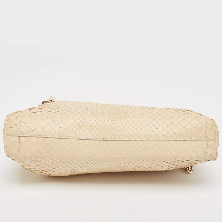 Pre Owned Tod's Cream Python Triple Zip Chain Clutch 