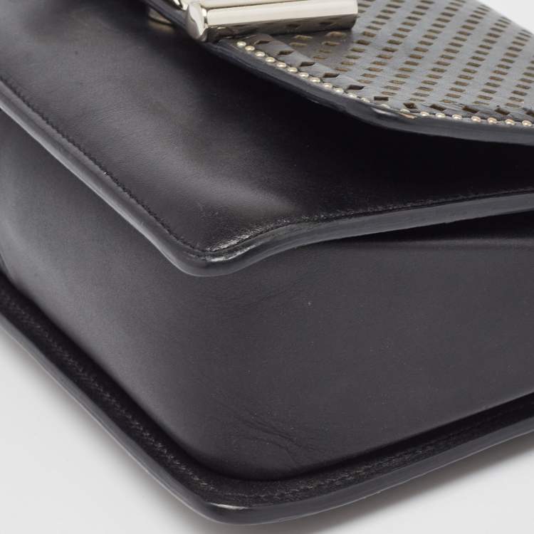 Pre Owned Tod's Black Perforated Leather Double T Crossbody Bag