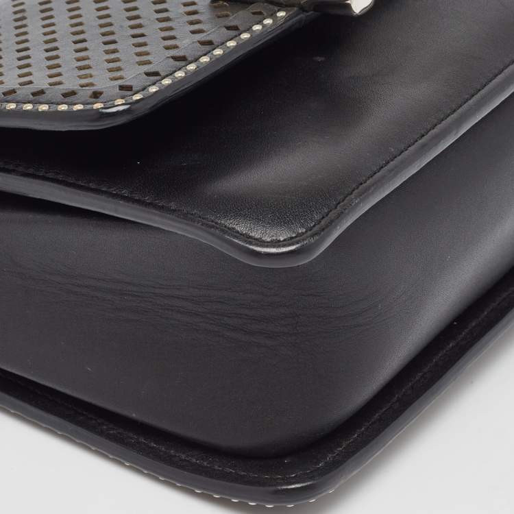 Pre Owned Tod's Black Perforated Leather Double T Crossbody Bag