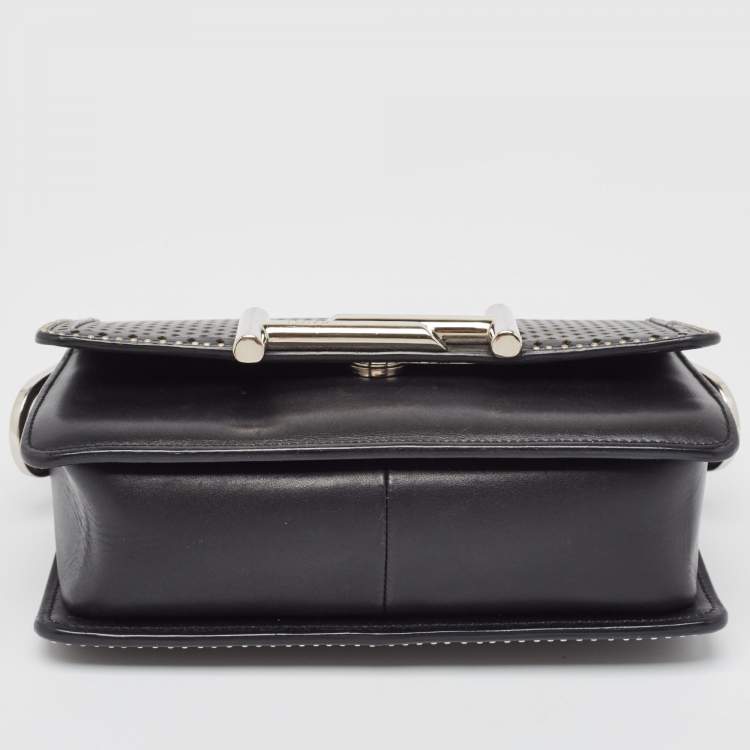Pre Owned Tod's Black Perforated Leather Double T Crossbody Bag