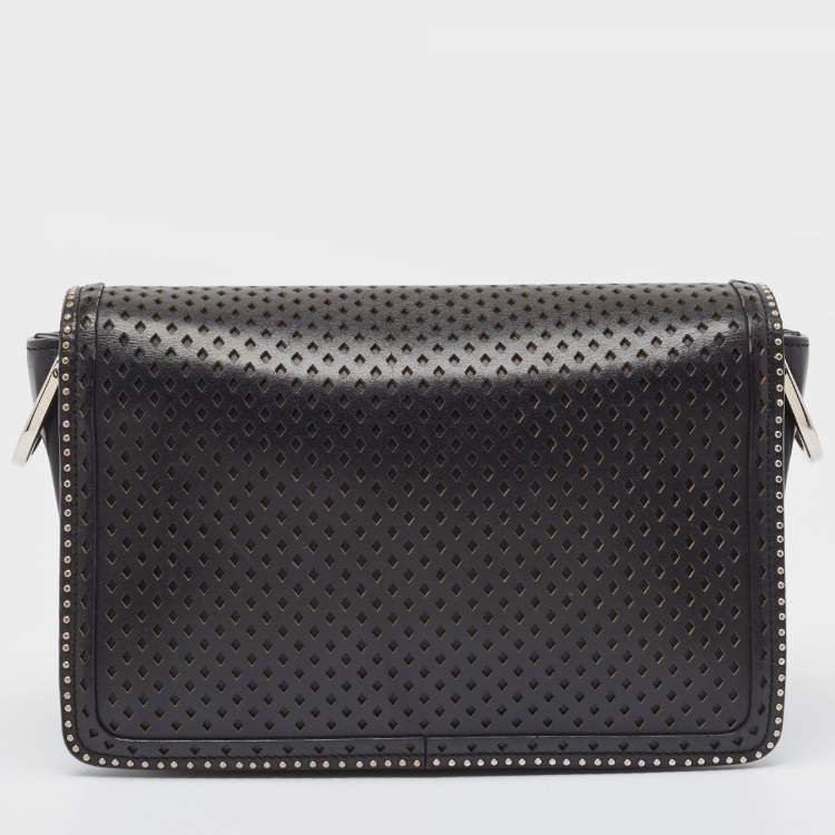 Pre Owned Tod's Black Perforated Leather Double T Crossbody Bag