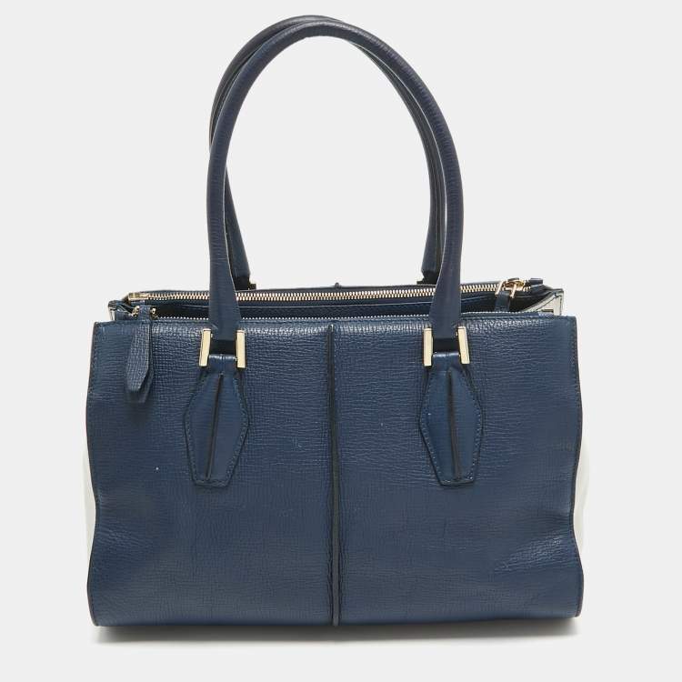 Pre Owned Tod's Blue Leather D-Cube Double Zip Tote