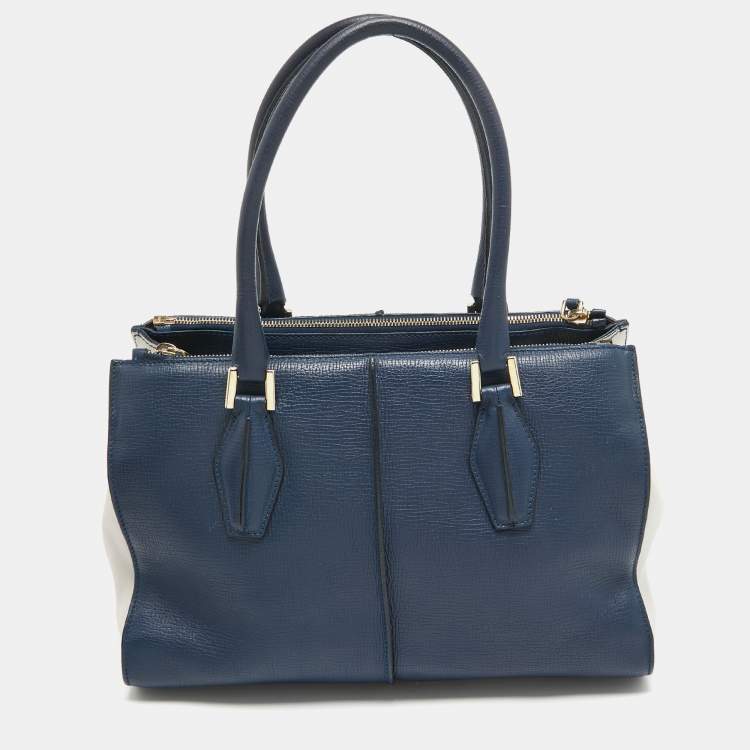 Pre Owned Tod's Blue Leather D-Cube Double Zip Tote