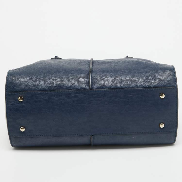 Pre Owned Tod's Blue Leather D-Cube Double Zip Tote