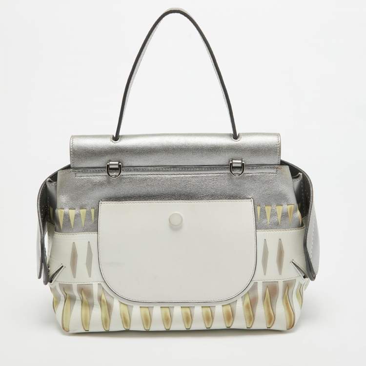 Pre Owned Tod's Metallic Grey/White Leather Wave Laser Top Handle Bag