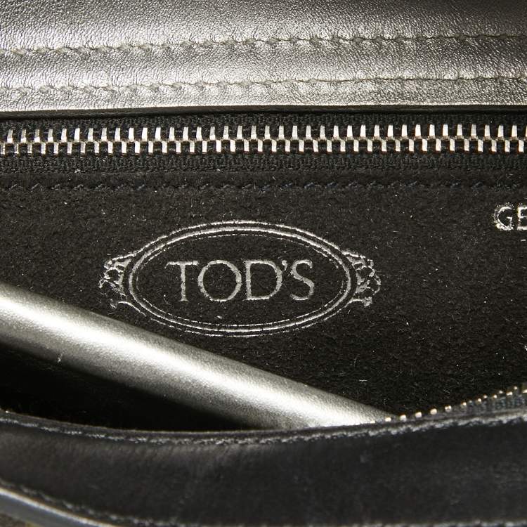 Pre Owned Tod's Metallic Grey/White Leather Wave Laser Top Handle Bag