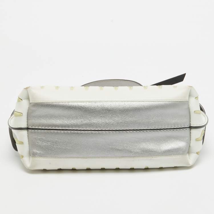 Pre Owned Tod's Metallic Grey/White Leather Wave Laser Top Handle Bag