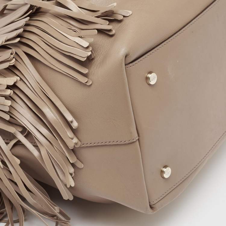 Pre Owned Tod's Beige Leather Fringe Tote