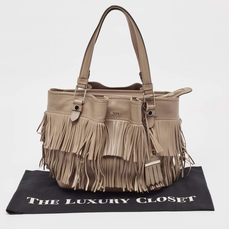 Pre Owned Tod's Beige Leather Fringe Tote