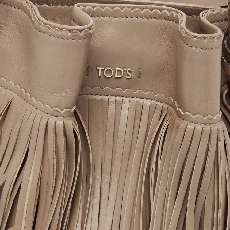 Pre Owned Tod's Beige Leather Fringe Tote