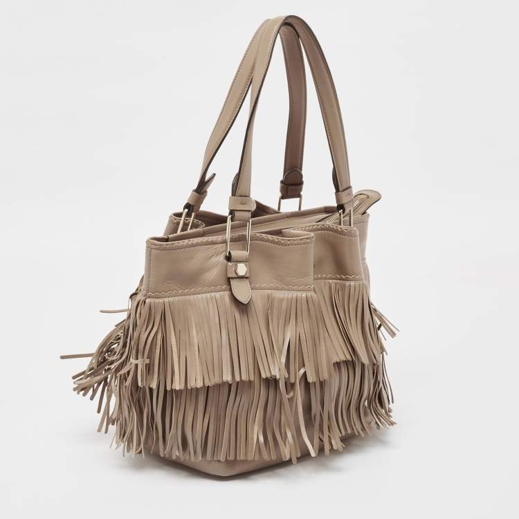 Pre Owned Tod's Beige Leather Fringe Tote