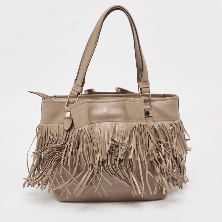 Pre Owned Tod's Beige Leather Fringe Tote