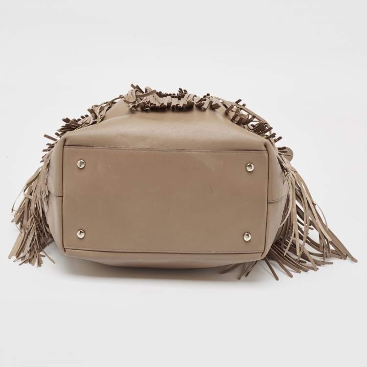 Pre Owned Tod's Beige Leather Fringe Tote