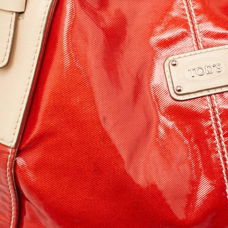 Pre Owned Tod's Red Patent and Leathre G Sacca Piccola Hobo