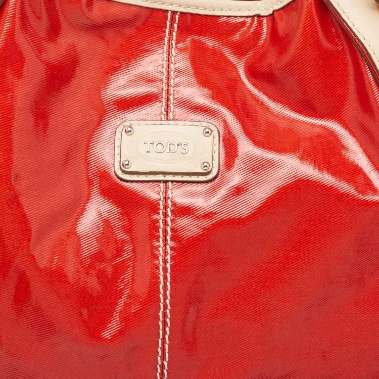Pre Owned Tod's Red Patent and Leathre G Sacca Piccola Hobo