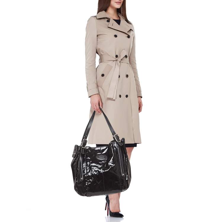 مملوكة مسبقًا Tod's Black Coated Canvas G-Line Easy Sacca Tote