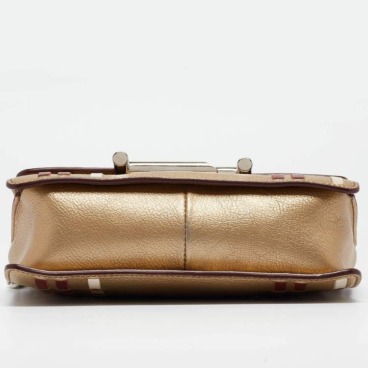 Pre Owned Tod's Gold Leather Mini Double T Shoulder Bag