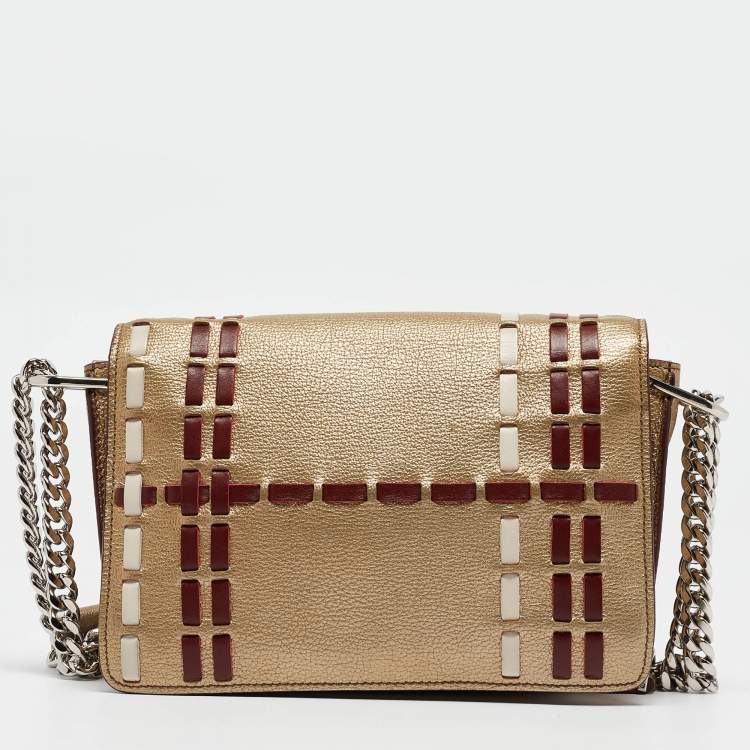 Pre Owned Tod's Gold Leather Mini Double T Shoulder Bag