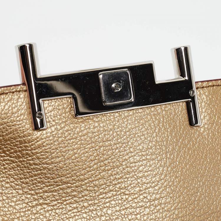 Pre Owned Tod's Gold Leather Mini Double T Shoulder Bag