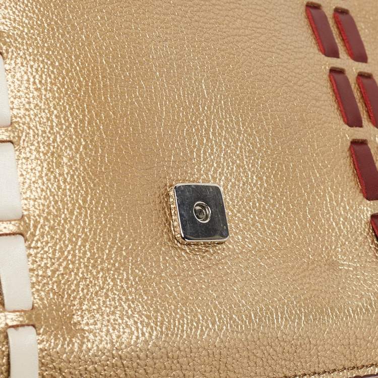 Pre Owned Tod's Gold Leather Mini Double T Shoulder Bag