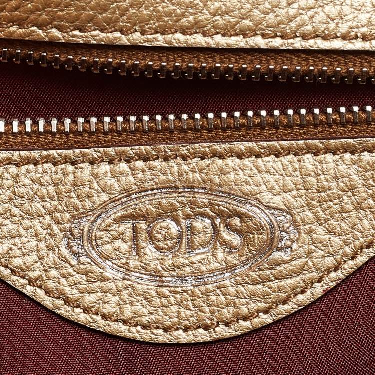 Pre Owned Tod's Gold Leather Mini Double T Shoulder Bag