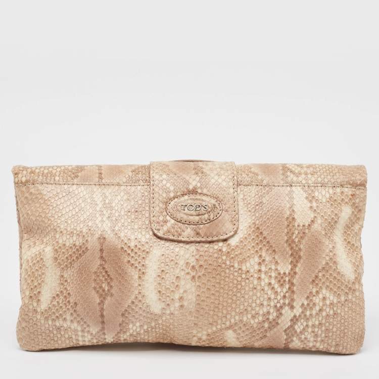 Pre Owned Tod's Beige Python Lucy Clutch