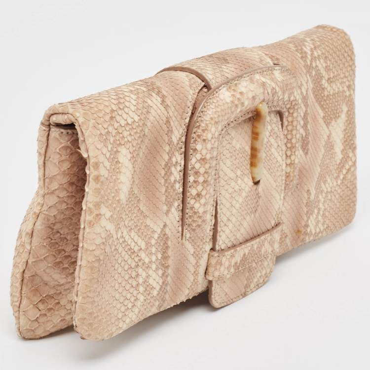 Pre Owned Tod's Beige Python Lucy Clutch