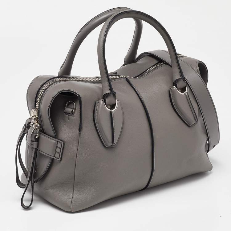 Pre Owned Tod's Grey Leather D-Styling Bauletto Medio Satchel