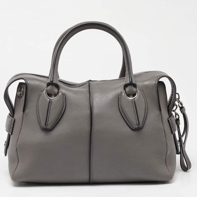 Pre Owned Tod's Grey Leather D-Styling Bauletto Medio Satchel